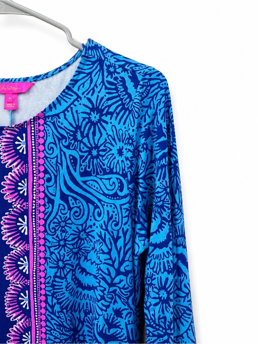 Lilly Pulitzer Blue & Pink Printed Shift Dress Size M – 3/4 Sleeve - Picture 3 of 6